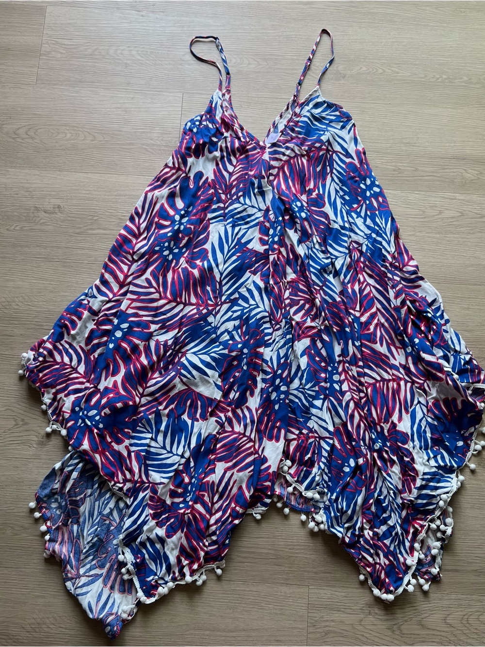 Red, White, and Blue Tropical Print Swim Cover-Up Dress